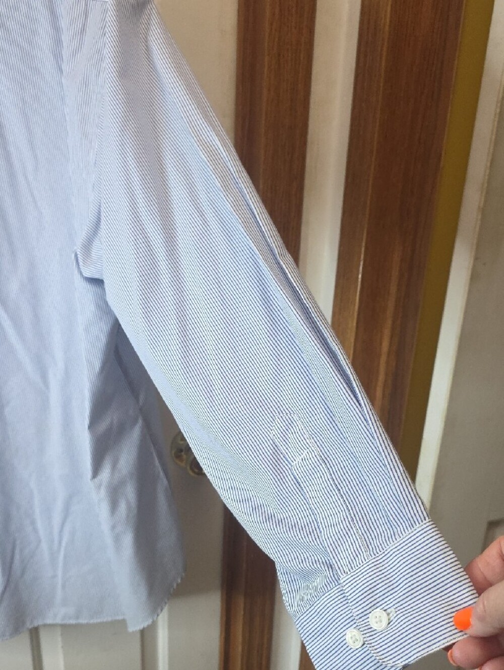 Unbranded Light Blue Striped Women's Button-Up Blouse with Crab Embroidery - Picture 5 of 7